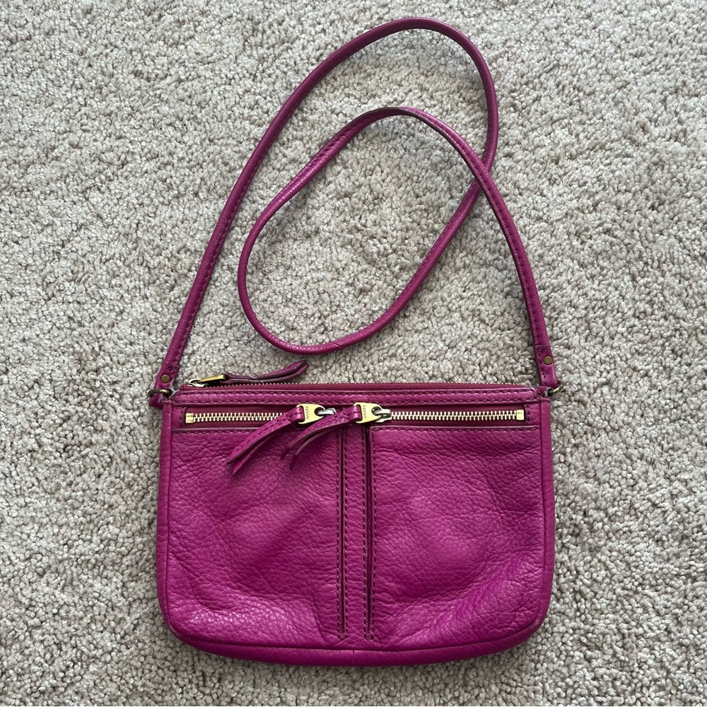 Fossil Genuine Leather Crossbody Bag Magenta Purse